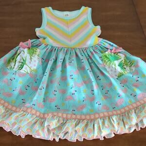Wild flowers girls sleeveless Dress with flamingo print skirt size 8 GUC
